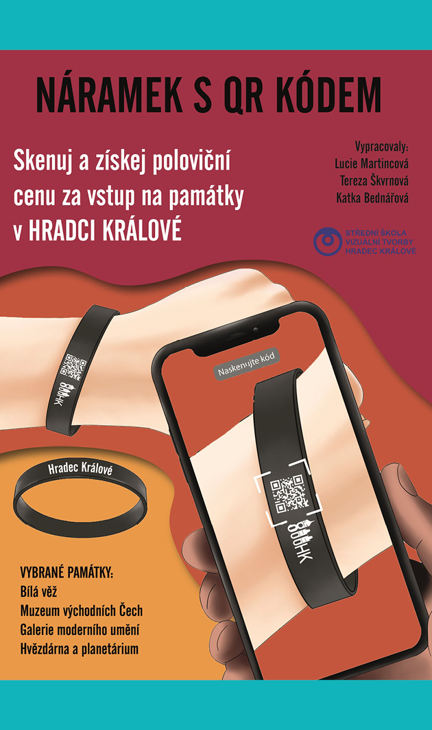 Náramek s QR kódem (reklamní předmět k výročí města Hradec Králové)
