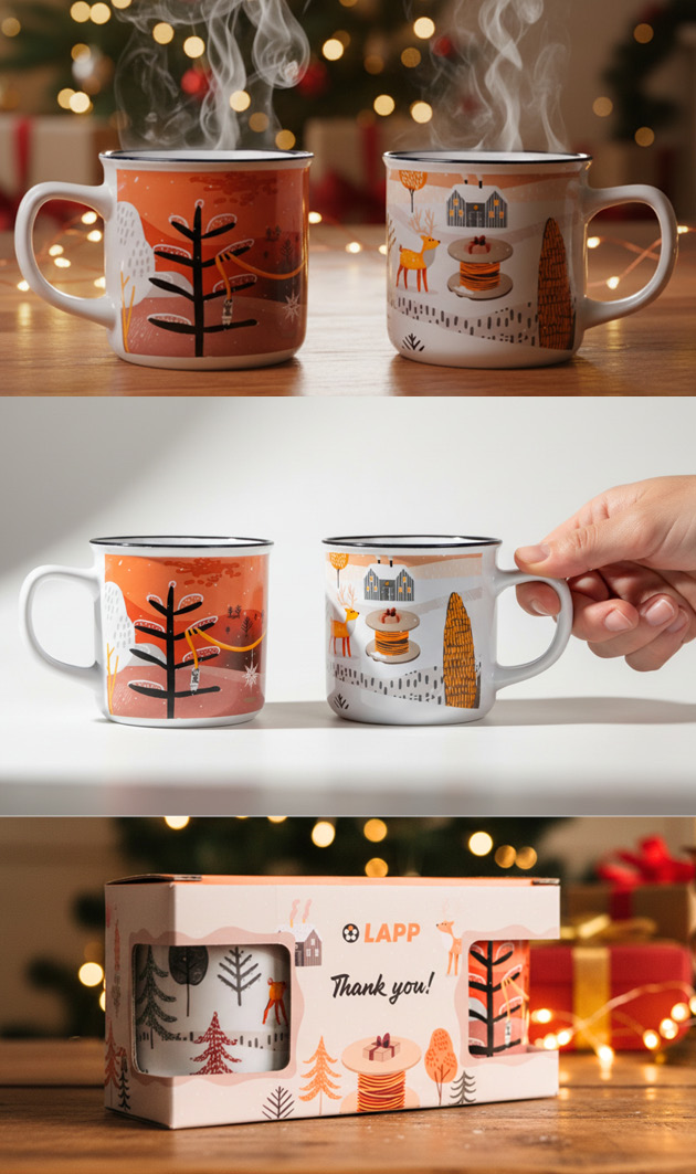 Sada keramických hrnků ve stylu plecháčků pro LAPP